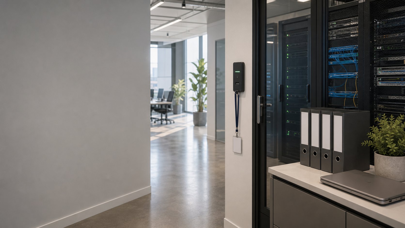 Cybersecurity engineers reviewing secure architecture and remediation tasks in a bright office